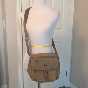 Prada tan nylon cross body bag